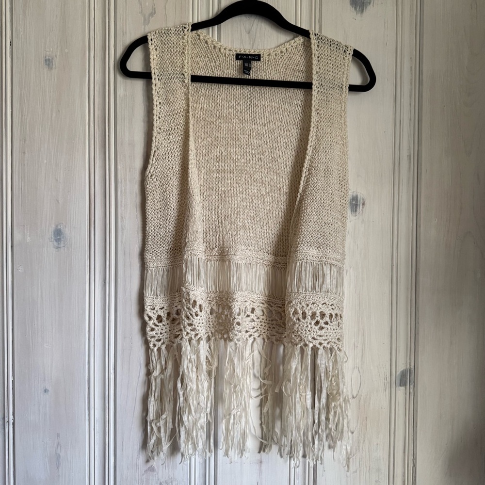 FANG Women’s Boho Crochet Fringe Vest size Medium